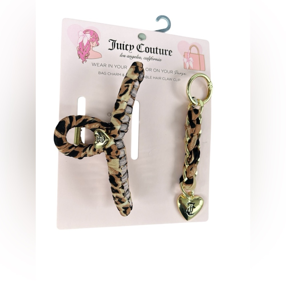 Juicy Couture Animal Print Hair Clip and Gold Heart Bag Charm